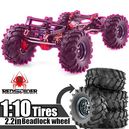 REDSPIDER • Metal 2.2 Beadlock Wheels and Tires 2.2'' Crawler Monster Spike Tire(4pcs) for 1/10 RC Crawler Car TRX4 TRX6 Axial SCX10 90046 SCX10 III AXI03007 Tamiya CC01 D90 D110 (Titanium) - color: Titanium