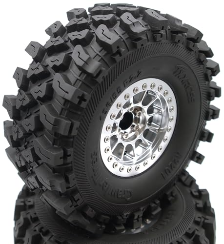 348g Weighted RC 2.2 Beadlock Wheels & Tire Set (4-Piece) Upgrades Accessories Rims for 1/10 SCX10 Wheels TRX4RC4WD and D90 RC Crawler Axial Remote Control Car 4pcs (Silver) - color: Silver
