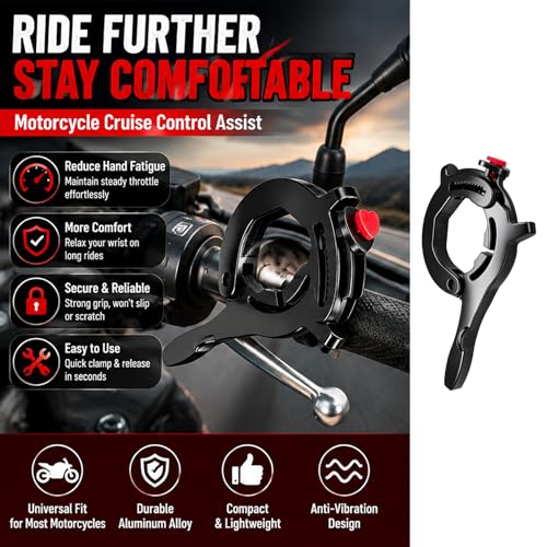 Motorcycle Cruise Control Throttle Lock Assist, Motorcycle Throttle Lock Cruise Control Clamp, Adjustable Handlebar Booster Throttles Clip with Release Button Universal Modification Accessories