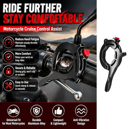 Motorcycle Cruise Control Throttle Lock Assist, Motorcycle Throttle Lock Cruise Control Clamp, Adjustable Handlebar Booster Throttles Clip with Release Button Universal Modification Accessories