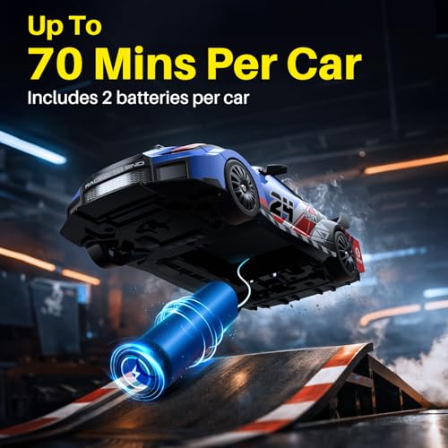 Geyiie 2 Pack RC Drift Cars, 1:24 Remote Control Car Set, Up to 70 Mins Per Car, LED Lights, Mini Track Barriers & Challenge Cards, 2 Player Indoor Gift for Boys & Girls