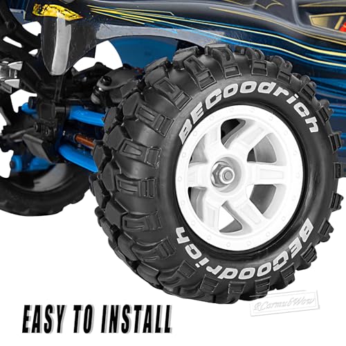 RC Wheels and Tires Off-Road Buggy Tires for 1/12 1/14 1/16 RC Off Road Monster Truck E-REVO Summit REDCAT HPI SAVAGEGT-2XS Volcano-16,1/12 1/14 1/16 Wheels Tires Set Pre-glued,White - color: White(4pcs)