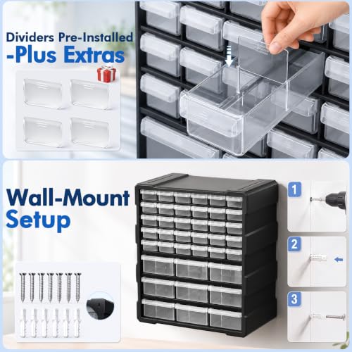 Drawer Organizer for Garage Building Bricks Storage,Thicker Craft Organizers Storage with Dividers Labels for Hardware,Screws,Nuts Bolts,Teacher Toolbox,Charms,Beads,Craft,Scrapbook - size: 39 Drawer