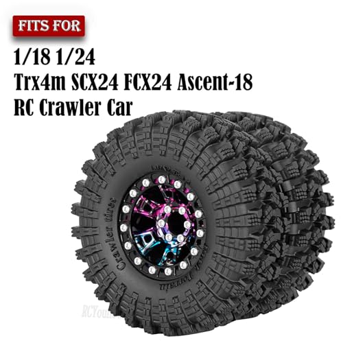 RC 1.3" Beadlock Tires Wheels for 1/18 1/24 Trx4m SCX24 FCX24 Ascent-18 RC Crawler Car,4pcs 1.3 Inch Wheel Rim Soft Rubber Tires,Colorful - color: Colorful-(1.3" Beadlock Tires）