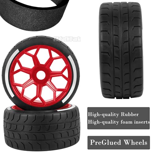 RC Highway Tires Wheel for 1/8 Typhon 6s BLX,1/7 Infraction 6S BLX,Limitless,4PCS RC Drift Tires Rubber RC Highway Wheel,Red - color: Red - (Highway Tires)