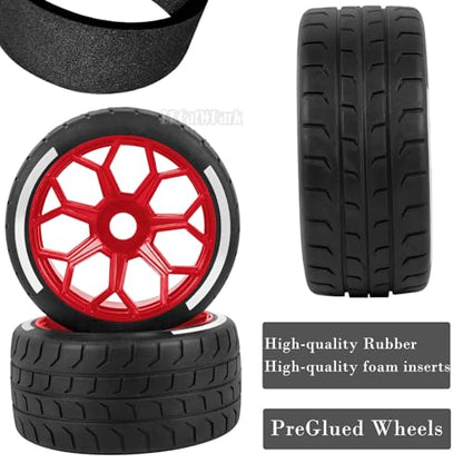 RC Highway Tires Wheel for 1/8 Typhon 6s BLX,1/7 Infraction 6S BLX,Limitless,4PCS RC Drift Tires Rubber RC Highway Wheel,Red - color: Red - (Highway Tires)