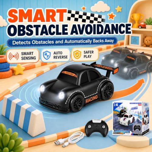 BYTEWAR 3-in-1 Remote Control car for Toddlers, Drift Follow Escape Modes | One-Key Auto Showcase Simulated Sounds and Headlights, Kids Toys for Age 3+ - color: Black Car