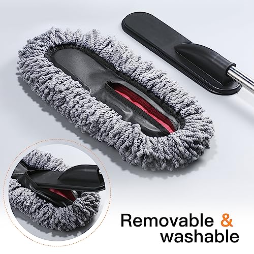 IPELY 3 Pack Large Microfiber Car Duster Exterior Scratch Free with Extendable, Car Duster Interior Multipurpose dust Cleaning - size: Interior and Exterior Duster (Kit)