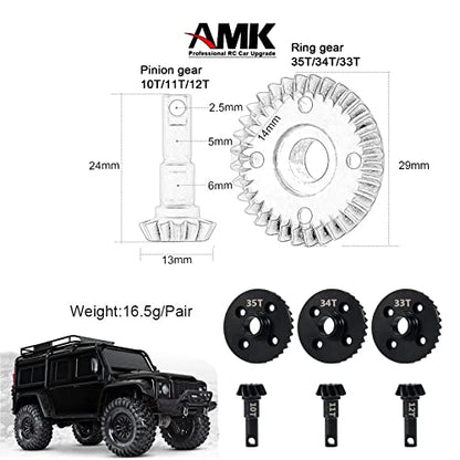 TRX4 Overdrive Bevel Gear, 33T/12T Ring Gear Pinion Gear for 1/10 RC Car T-raxxas TRX4 TRX6 Bronco Chevrolet Sport Upgrade