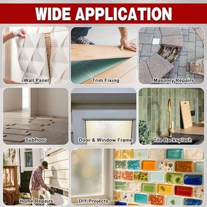 Heavy Duty Construction Adhesive, 8.8 fl oz Waterproof Cement Glue for Concrete, Tile, Stone, Wood, Brick & Drywall, Strong Indoor Outdoor Glue for Walls, Floors & Home Repair