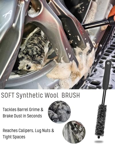8PCS Pro Wheel Cleaning Kit - Synthetic Wool Brushes, Detailing Brush, Tire Brush, Wash Mitt, Drying Towel & Carry on Bag - Scratch-Free Rim Cleaning Kit - color: Grey & Black