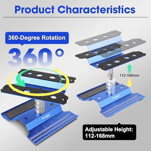 RC Car Stand Aluminum Repair Workstation with 360 Degree Rotation, Lift & Lower Function Screw Tray for 1/8 1/10 1/12 1/16 Scale RC Models Compatible with RC Crawler Monster Truck Buggy (Blue) - color: Blue