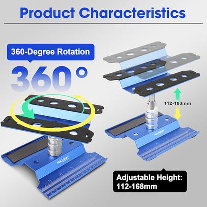 RC Car Stand Aluminum Repair Workstation with 360 Degree Rotation, Lift & Lower Function Screw Tray for 1/8 1/10 1/12 1/16 Scale RC Models Compatible with RC Crawler Monster Truck Buggy (Blue) - color: Blue
