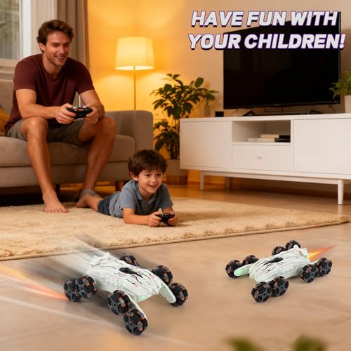Funbud 8 Wheels Gesture Sensing RC Stunt Car for Kids - Birthday Gifts for 6 7 8 9 10 11 12+ Years Old, Remote Control Off-Road Vehicle, 360 Degree Flips & Lights & Spray, Fun Toys for Boys Age 6-12