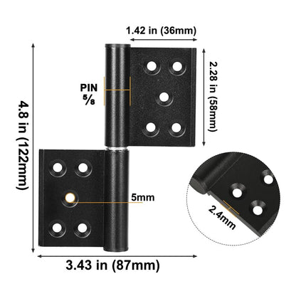 6 Pcs 4.8 Inch Lift Off Door Hinges, Removable Flag Hinges for Interior Door Improvement Box DIY, Heavy Duty, 3 Left and 3 Right, Black - size: 4.8in (3 left + 3 right)