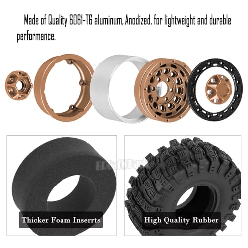 RC 1.9 Beadlock Rims & Wheels Tires w/Adjustable Offset for 1/10 SCX10 TRX4 TRX6 Gen7/8 D90 VS4-10 MST CFX RC Crawler Car,BRCatWPark 4pcs Aluminum Double Rims and Rubber Tires w/Sponge,Brown - color: Brown - (Adjustable Tires)