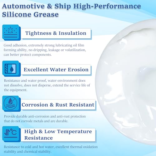 Automotive 20% PTFE Silicone Grease 50g Car Door Handle Hinge Window Sunroof Rail Garage Door Opener All Purpose Lubricant Air Condition Damper Actuators Radiator Triple Valve Converters Marine
