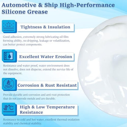 Automotive 20% PTFE Silicone Grease 50g Car Door Handle Hinge Window Sunroof Rail Garage Door Opener All Purpose Lubricant Air Condition Damper Actuators Radiator Triple Valve Converters Marine