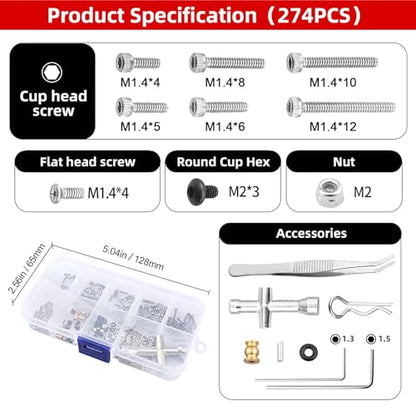 271pcs M1.4 RC Screw Kit Screws Assortment Set Hardware Fasteners for Axial SCX24 1/24 RC Crawler Deadbolt C10 Jeep AXI90081 AXI00001 AXI00002