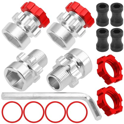 ShareGoo Metal 12mm to 17mm Wheel Hex Hub Adapter Compatible with Traxxas 1/10 Slash 2WD 4X4 Rustler Stampede 2WD 4X4 RC Car Upgrade Parts (Red) - color: Red