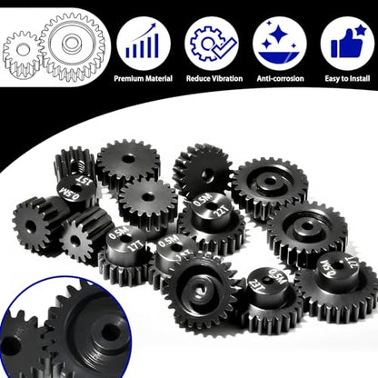 Hardened Steel 0.5M Pinion Gear 20T 2mm Shaft for RC Car/Helicopter Upgrade, Compatible with ARRMA 1/14 Typhoon 1/16 Mojave 1/18 Granite, Losi 1/12, 0.5Mod 13T-27T Gear for Brushed Brush-Less Motors - size: 20T