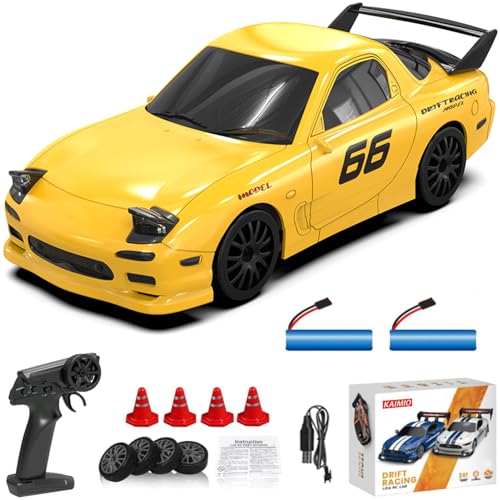 1:24 Scale RC Drift Car 4WD 2.4GHz 30KM/H High Speed Racing Sport Toy Car with LED Lights Racing and Drift Wheels Suitable for Beginners (8608-Yellow) - color: 8608-yellow