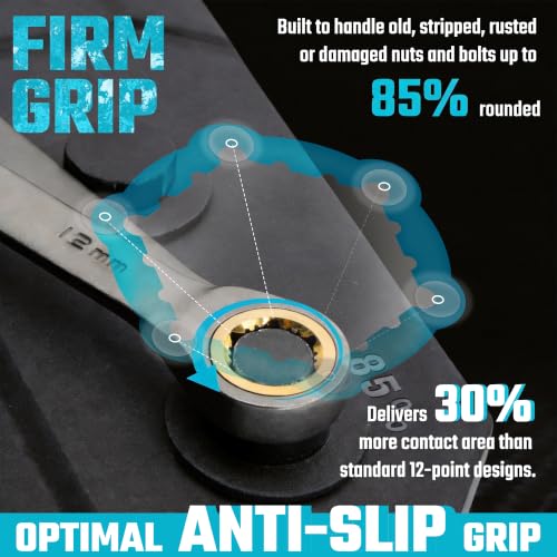 DURATECH Anti-Slip Ratcheting Wrench Set, 22-piece, Metric & SAE | Combination Wrench Set, 1/4" to 3/4" & 6-18mm, 72-Tooth, CR-V Steel, Nickel Plating - style: Anti-slip