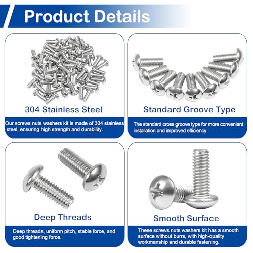 60Pcs #10-32 x 1/2" Phillips Pan Head Machine Screws, UNF Fully Threaded | 18-8 (304) Stainless Steel, Bright Finish, Ideal for Electronics, Appliances, Automotive and General Assembly - size: #10-32 x 1/2"