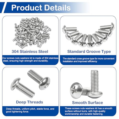 60Pcs #10-32 x 1/2" Phillips Pan Head Machine Screws, UNF Fully Threaded | 18-8 (304) Stainless Steel, Bright Finish, Ideal for Electronics, Appliances, Automotive and General Assembly - size: #10-32 x 1/2"
