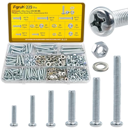225pcs Screws and Nuts Assortment Kit,M4 M5 M6 Phillips Pan Head Assorted Nuts and Bolts,Washers Kit for Headboard, Wall Plate Switch, Receptacles Mounting Screws Silver - size: S M4M5M6 225pcs