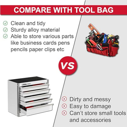 P.I.T. Mini Tool Box,Small Metal Toolbox Organizer with 5 Drawers,White | 8.6"W X 4.6"D Cute Size,Q235 Steel,Magnetic Locking Mechanism,PVC Drawer Liners - color: White, size: 5-Drawer