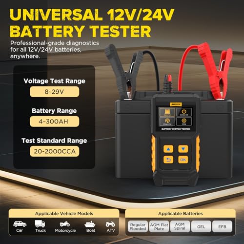 AUTOOL BT360 Battery System Tester, Car Battery Tester DC Charging Cranking Test 100-2000 CCA, 2.4" Color LCD Battery Monitor, Digital Auto Analyzer for Vehicle Truck Motorcycle