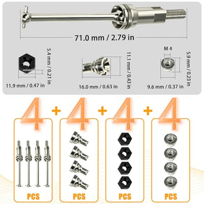 Hardened Steel CVD Drive Shafts Set with Adapters, Nuts, Center Drive Cups, Front Rear Dogbone Driveshaft Axles Upgrades Part for 1/16 Mojave Grom ARA2304, ARA2304S, ARA2104 (Silver, Black) - color: Silver-black