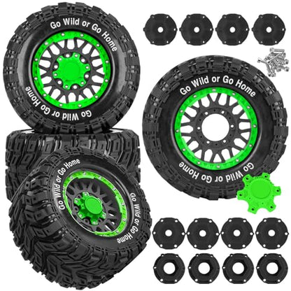 RC Truck Tires Wheel for 1/10 Big Rock Granite Vortek 3s / Stampede Rustler RC Car,4-Pack RC Wheels Tires Plastic Wheels w/12mm/14mm/17mm Replaceable Hex,Black-Green - color: Black-green- (Rc Tires Wheel)