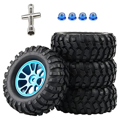 Blue Aluminum 12mm Wheel Rim & 96mm Crawler Tires, Pack of 4 | Lock Nuts Included, For 1:10 RC Rock Crawler Truck, Compatible with Tamiya CC01 F350, Compatible with RC4WD D90 TF2 - color: Blue