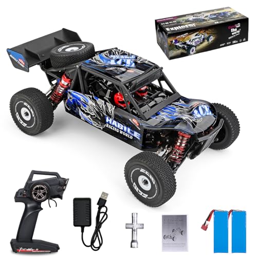 GoolRC WLtoys 124018 RC Car, 1/12 Scale 2.4GHz Remote Control Car, 4WD 60km/h High Speed Racing Car, Off-Road Buggy Drift Car RTR with Aluminum Alloy Chassis, Zinc Alloy Gear and 2 Batteries - size: 2 battery