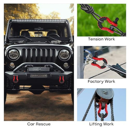 2 Pack D Ring Shackles 3/4" Shackle 41,887Ibs Break Strength - Heavy Duty Clevis Shackles with 7/8" Screw Pin and Isolator Washer Kit for Tow Strap Winch Off Road Vehicle Recovery, Red - color: RED-S