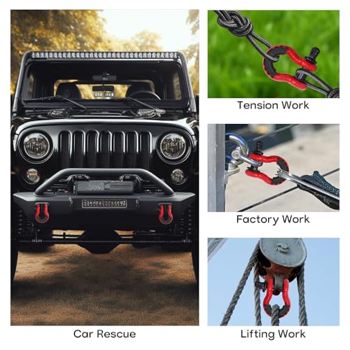 2 Pack D Ring Shackles 3/4" Shackle 41,887Ibs Break Strength - Heavy Duty Clevis Shackles with 7/8" Screw Pin and Isolator Washer Kit for Tow Strap Winch Off Road Vehicle Recovery, Red - color: RED-S