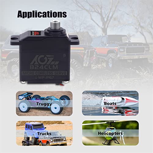 AGFRC B24CLM 6KG IP67 Waterproof Micro Servo for 1/16 RC | 0.085s/60° Speed, HV, Titanium Gears, Programmable, Digital, Coreless Motor, for 1/16 RC Cars, Boats & Crawlers