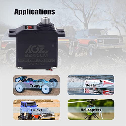 AGFRC B24CLM 6KG IP67 Waterproof Micro Servo for 1/16 RC | 0.085s/60° Speed, HV, Titanium Gears, Programmable, Digital, Coreless Motor, for 1/16 RC Cars, Boats & Crawlers