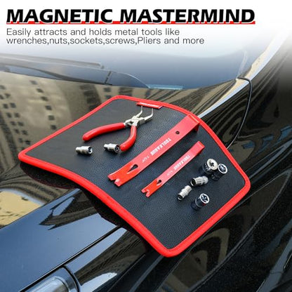 TOOLEAGUE 1Pc Magnetic Tool Mat with 25Lb Telescoping Magnetic Pickup Pen | Parts Tool Holder Pad for Organizing Mechanic Wrench Screw Bolts Nuts and Other Small Metal Parts - size: 1Pc Magnetic Mat with Pickup Tool