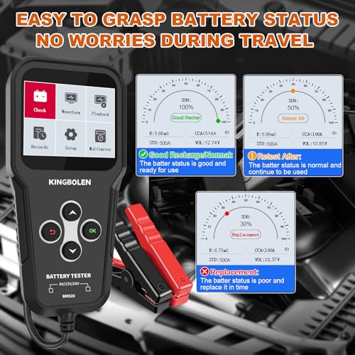 KINGBOLEN BM520 6V 12V 24V Car Battery Tester | Battery Load Tester Accurate Digital Auto Battery Analyzer Cranking and Charging System Tester for Cars Trucks SUV - style: BM520 battery tester