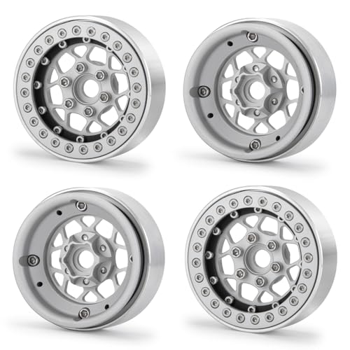 4PCS 1.9" Beadlock Wheels Rims Set, Matte Silver + Matte Black | Aluminum Alloy, Upgrade Parts, For 1/10 Axial SCX10 CC01 D90 TRX4, RC Crawler Car - color: Matte Silver + Matte Black