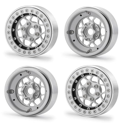 4PCS 1.9" Beadlock Wheels Rims Set, Matte Silver + Matte Black | Aluminum Alloy, Upgrade Parts, For 1/10 Axial SCX10 CC01 D90 TRX4, RC Crawler Car - color: Matte Silver + Matte Black