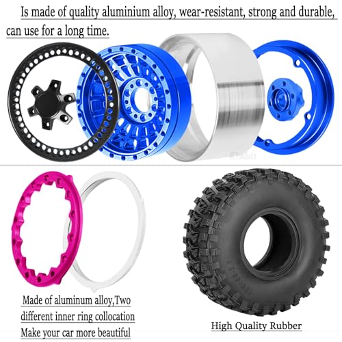 RC Aluminum 2.2" Beadlock Wheel Tires Set for 1/10 RC Crawler Car,TRX6 TRX4 SCX10 II III 90046 D90 Gen8 MST CFX VS4-10,RC Wheels 2.2 Beadlock Wheel Rims,(4PCS) Navy Blue - color: Navy Blue -(Rc Wheels Tires)