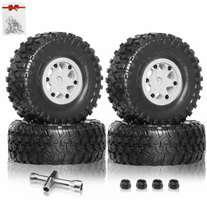 REDSPIDER 2.2 Beadlock Wheels and Tires（4pcs）Plastic wheels with lightweight design，All terrain tires.for 1:10 RC Axial SCX10 Canyon Trail 105Rims TRX4 TRX6(White) - color: White