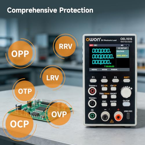 OWON Programmable DC Electronic Load OEL1515, DC 150V 15A Maximum 150W, USB/RS232, CV CC CR CP 4 Operation Modes, 5kHz Dynamic, Lab Bench Power Tester with 2.8” TFT Color LCD Display - size: OWON-OEL1515