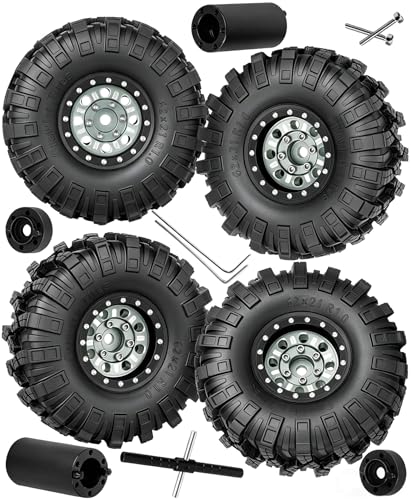 RC 1.0 Beadlock Wheels and Tires for 1/18 1/24 Trx4m SCX24 FMS FCX24 RC Crawler Car,Aluminum 4pcs RC Wheel Rim Soft Rubber Tires,RC Wheels 1.0,Titanium - color: Titanium (1.0 in Tires)