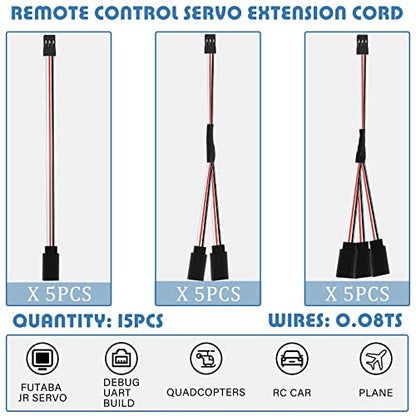 Eccliy 15 Pcs Servo Extension Cable Y Connector 3 Pin Plug Splitters Male to Female Servo Adapter Extension Servo Wire Connector Compatible with RC JR Futaba RC Car or Airplanes, 3 Styles