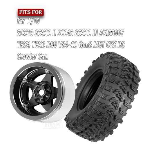 Rc 2.2 Wheel Rims Tires Wheels for 1/10 TRX4 TRX6 SCX10 SCX10 II SCX10 III 90046 D90 VS4-10 Gen8 MST CFX RC Crawler Car,Aluminum RC 2.2 Beadlock Wheel,Black - color: Black - (Rc 2.2in Wheel)